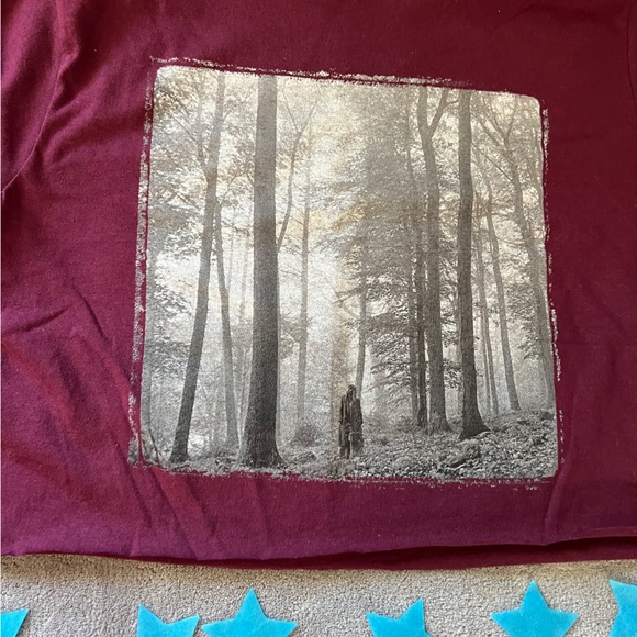 Taylor Swift folklore In The Trees Long Sleeve Crop Top Maroon Purple Shirt - Picture 5 of 10